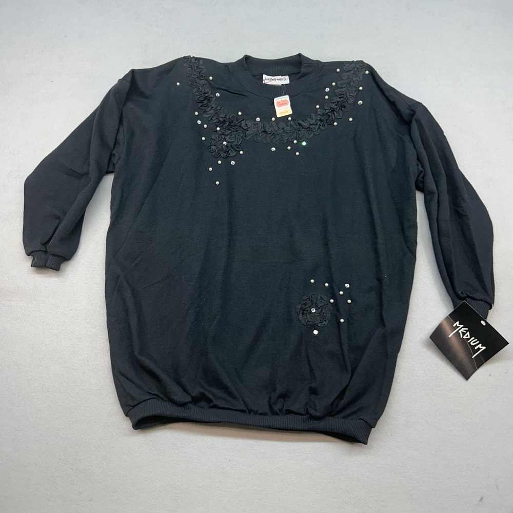NWT Vintage Necessary Objects Womens Sz M Sweatshirt granny Shoulder Pads